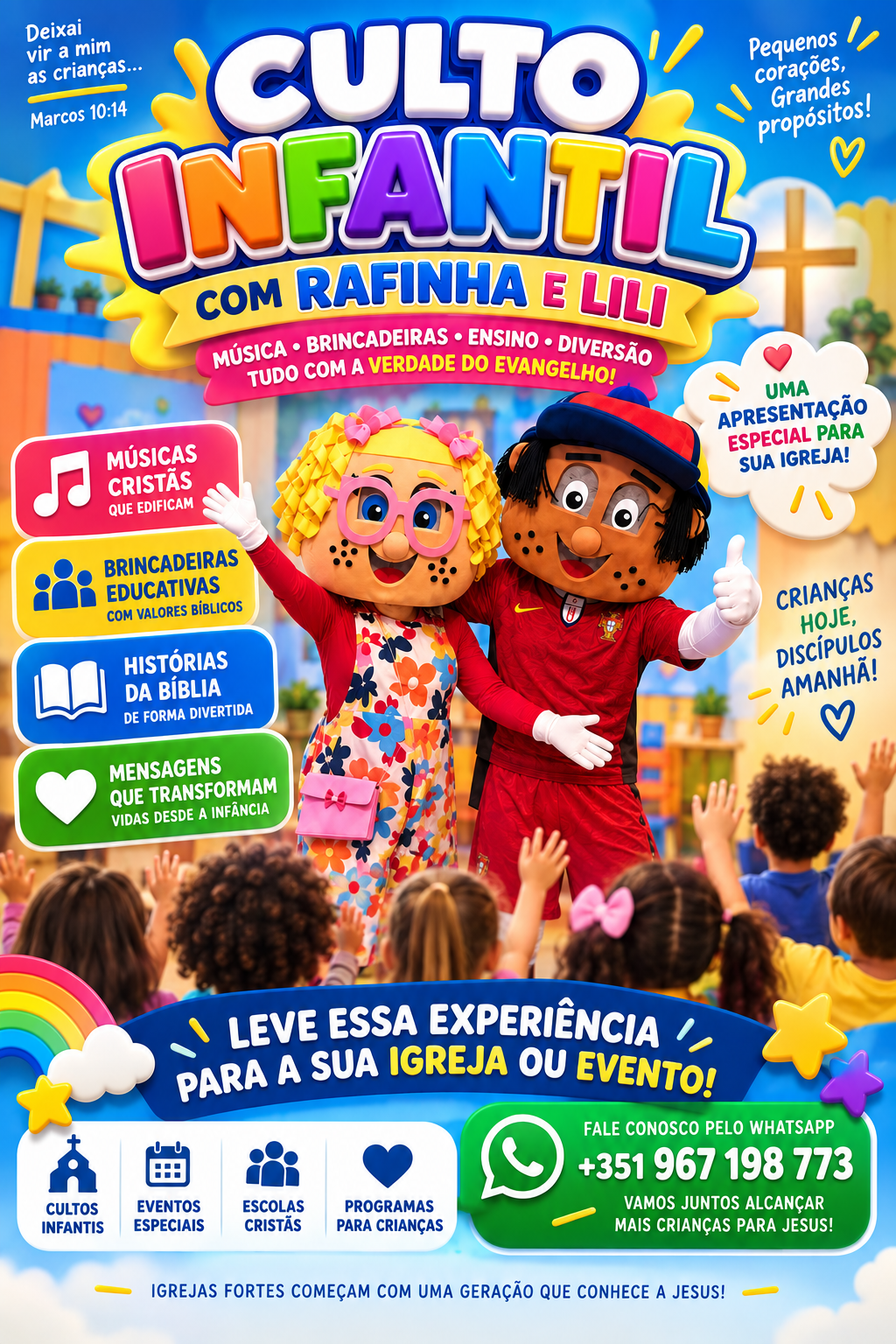 Culto Infantil com Rafinha e Lili — música, brincadeiras, ensino e diversão com a verdade do Evangelho